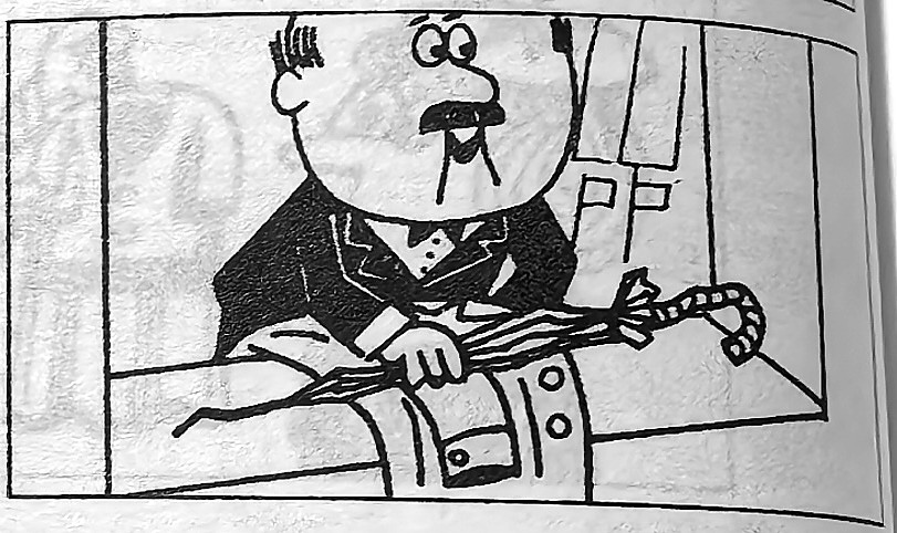The attendant offers a coat and an umbrella.