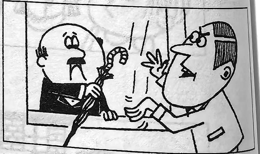 The attendant offers another umbrella, and the customer says no.