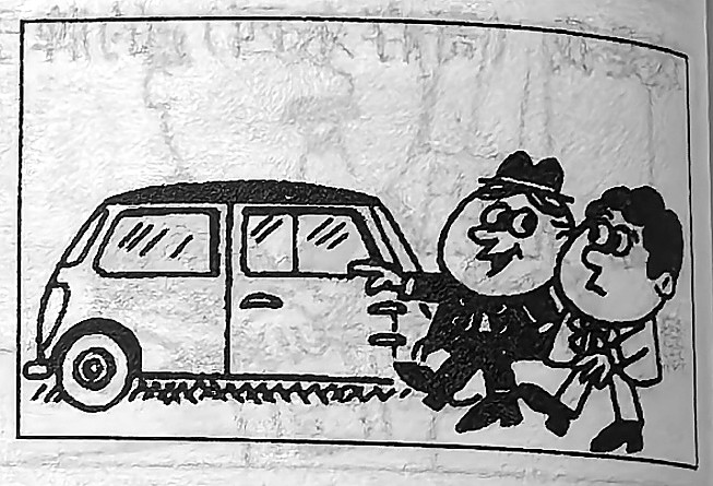 Two men stand beside a car.