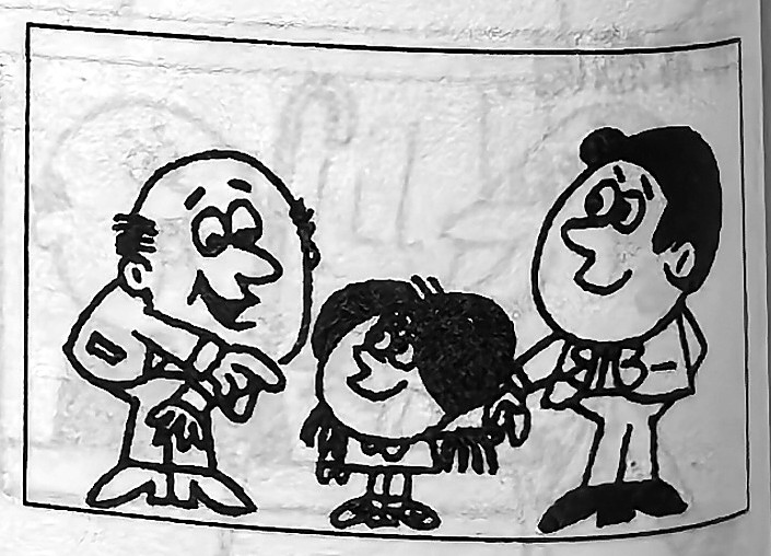 A man and a woman talk beside a young girl.