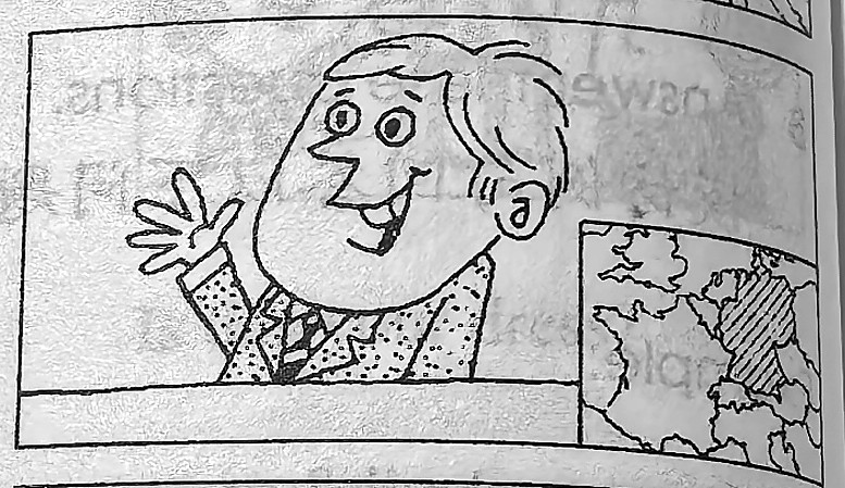 Hans greets Sophie beside a map of Germany.