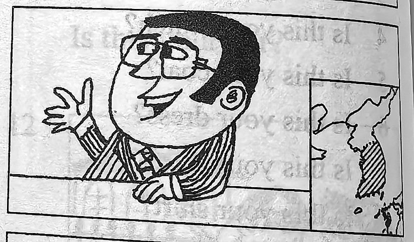 Chang-woo greets Sophie beside a map of Korea.