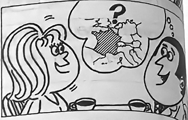 Robert asks Sophie whether she is French, with a map of France in a speech bubble.