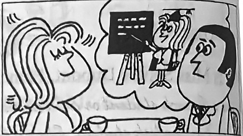 Robert asks whether Sophie is a teacher, imagining her beside a blackboard.