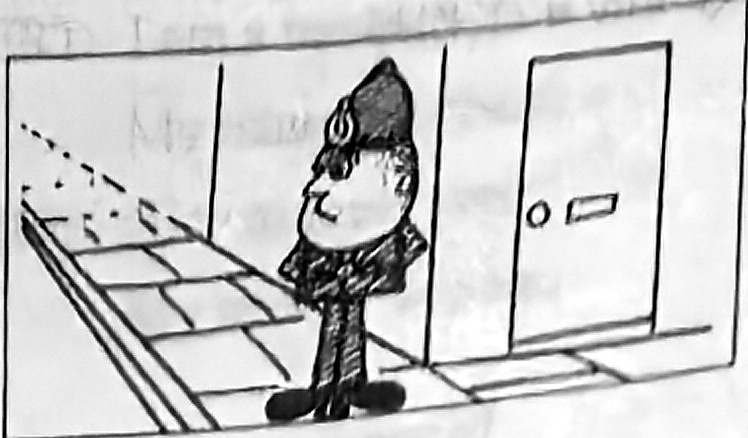 A policeman stands on a pavement.