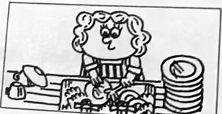 A housewife washes dishes.