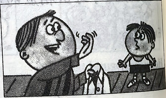 The teacher calls Tim, who stands at the back.