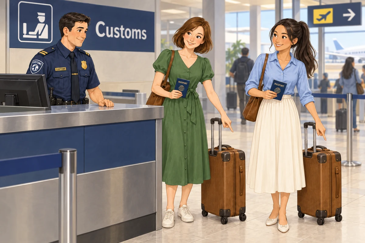 The girls point out their brown cases.