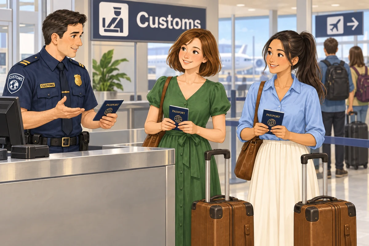 The officer asks whether their friends are tourists too.
