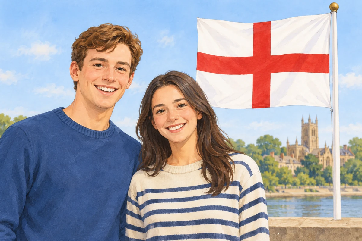 Two people; the printed nationality cue is English.
