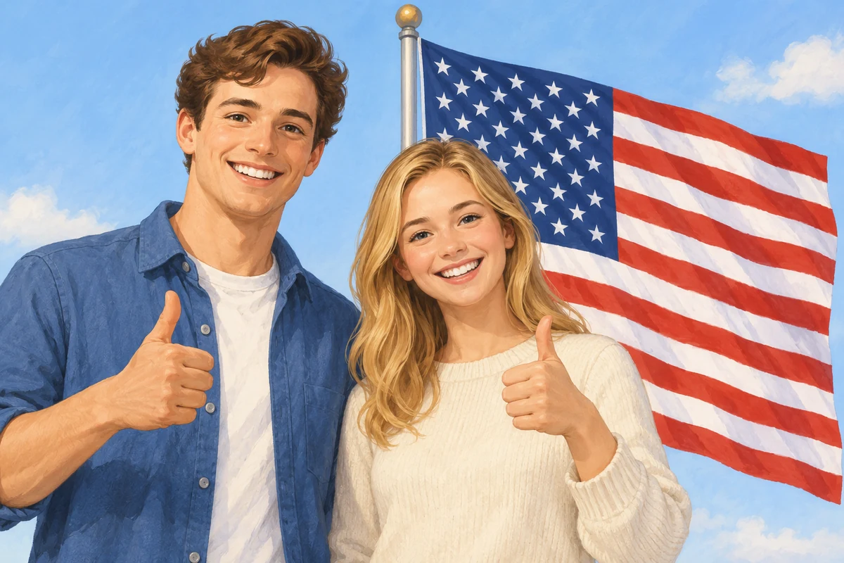 Two people; the printed nationality cue is American.