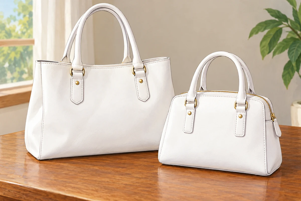 Two handbags; the printed colour cue is white.