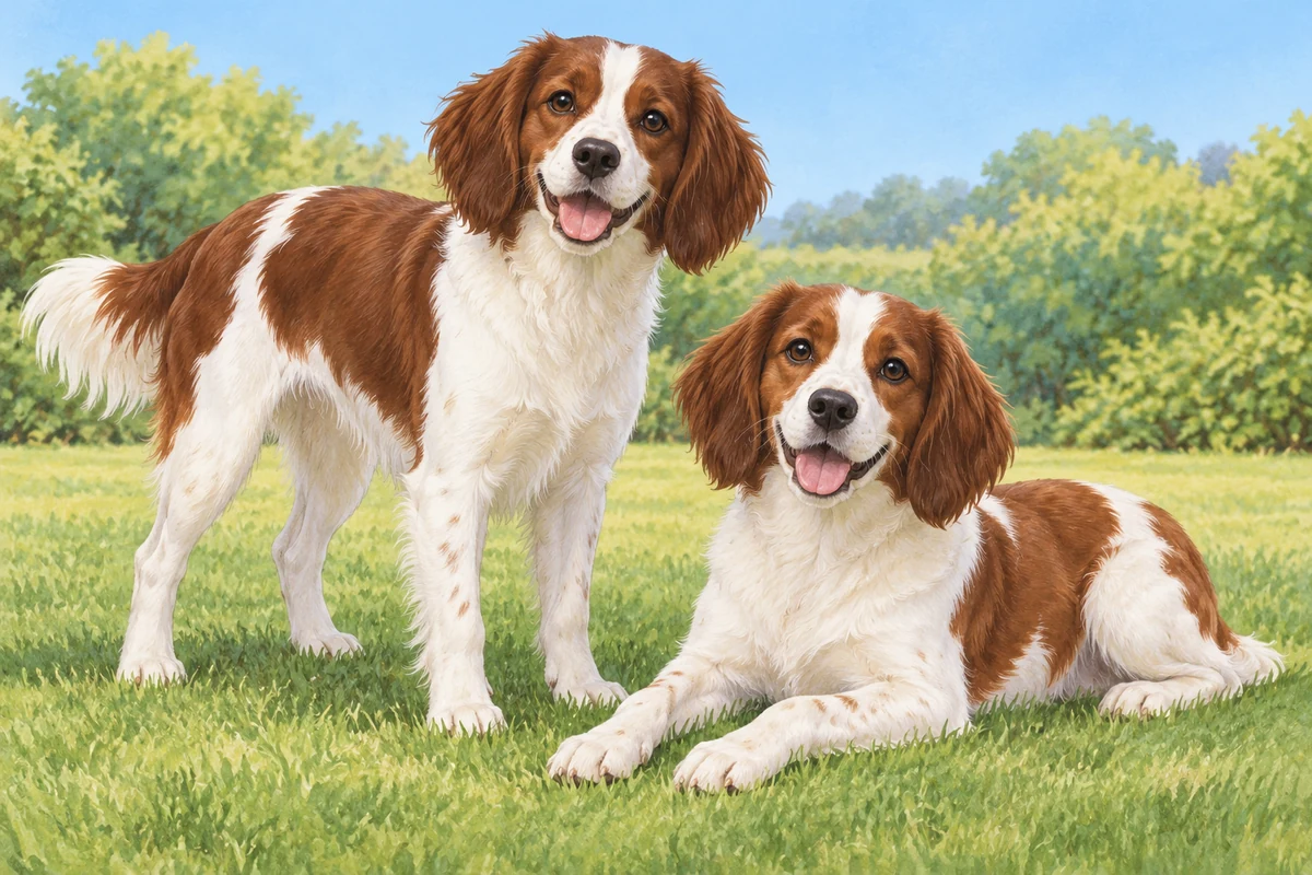 Two dogs; the printed colour cue is brown and white.