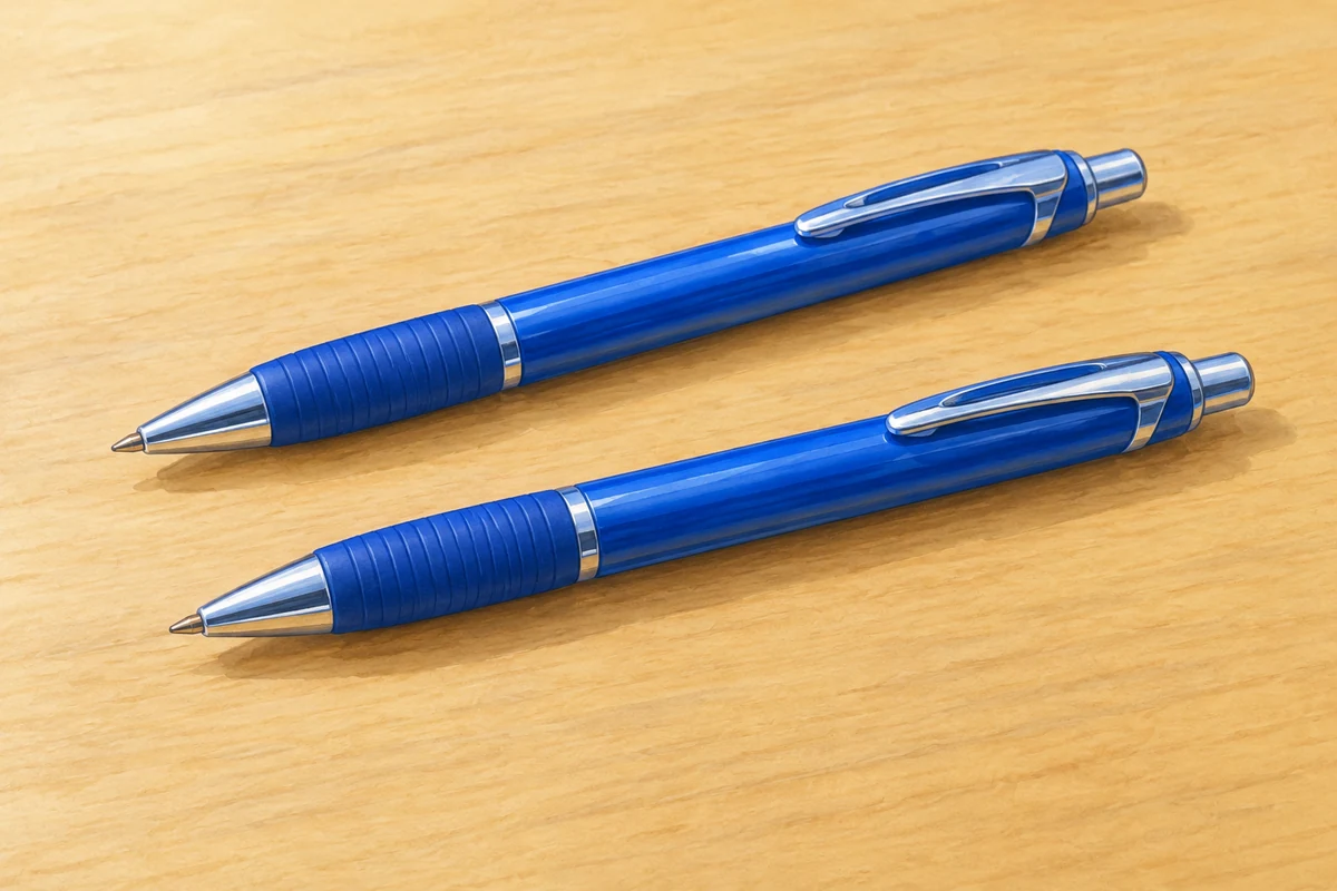 Two pens; the printed colour cue is blue.