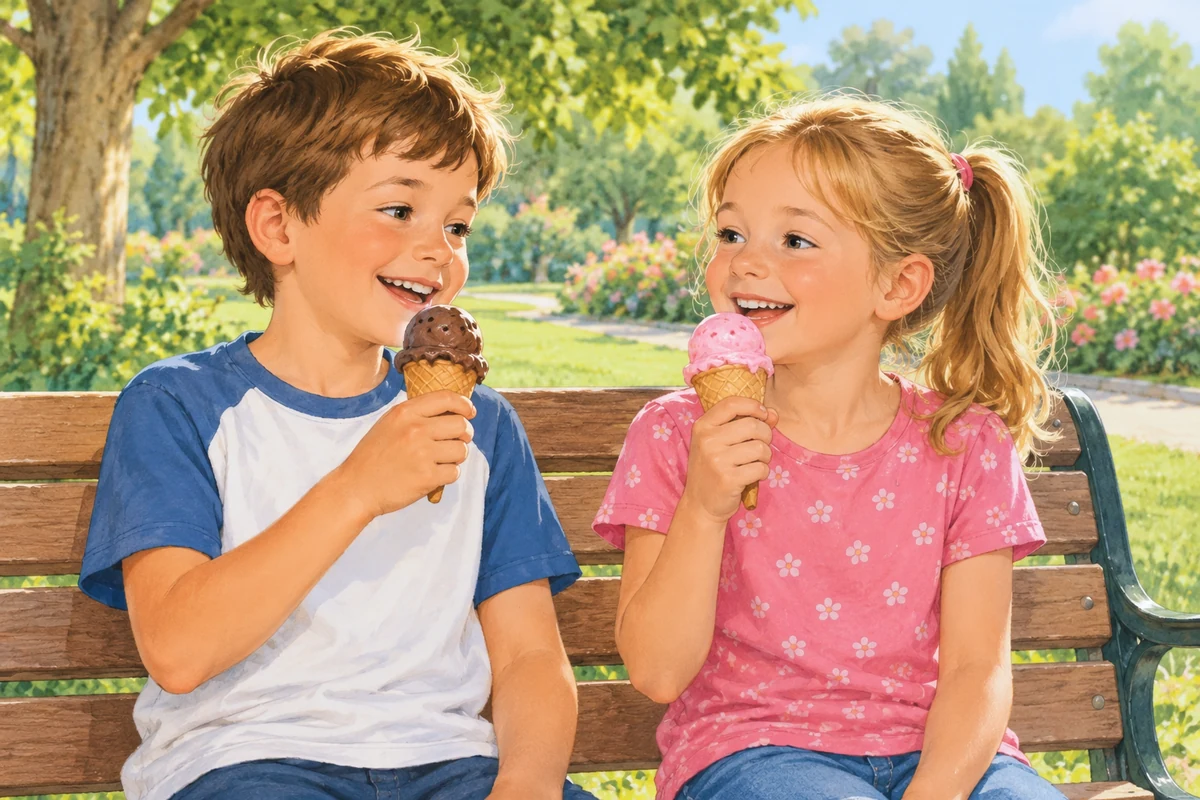 The children enjoy their ice creams.