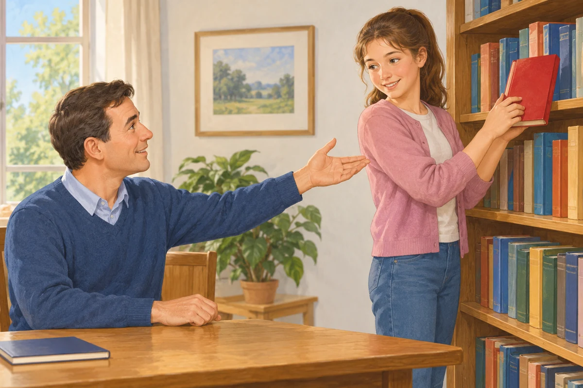The man asks Jane to give him a book.