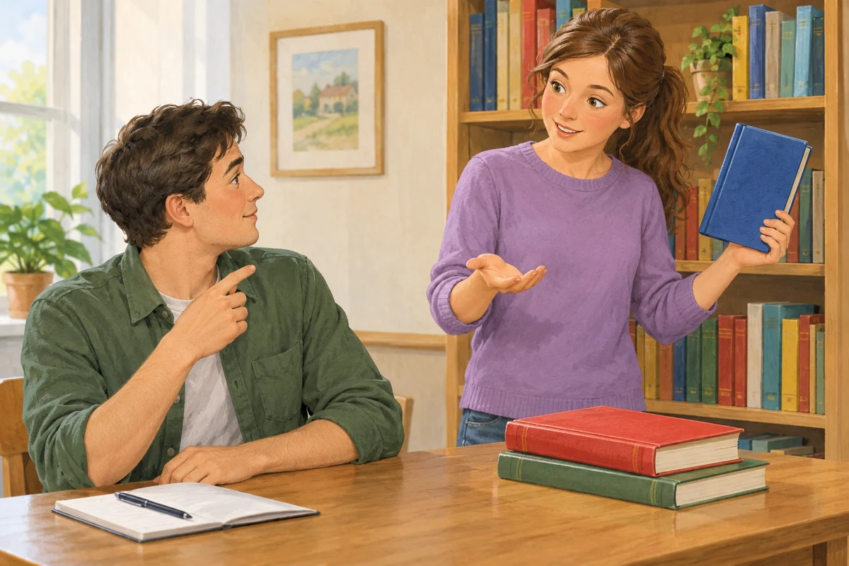 Jane asks which book he wants.