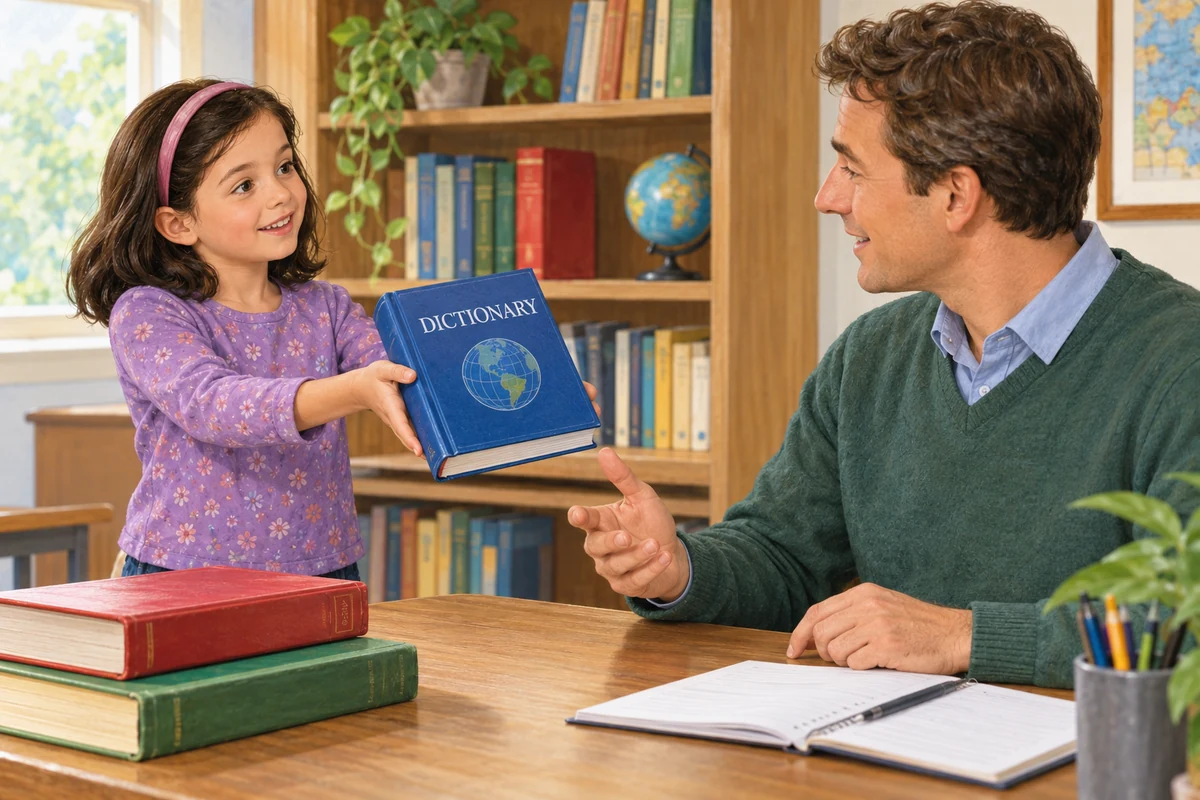 Jane offers the dictionary.