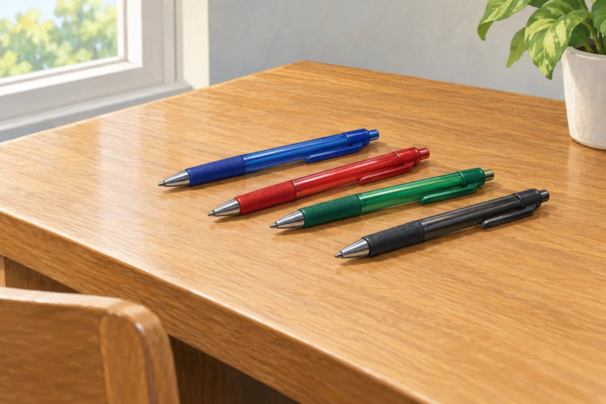 Pens on the desk.