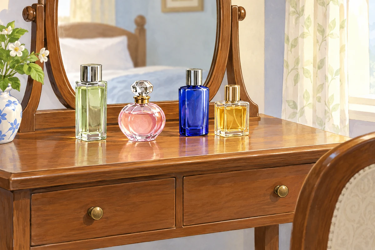 Bottles on the dressing table.