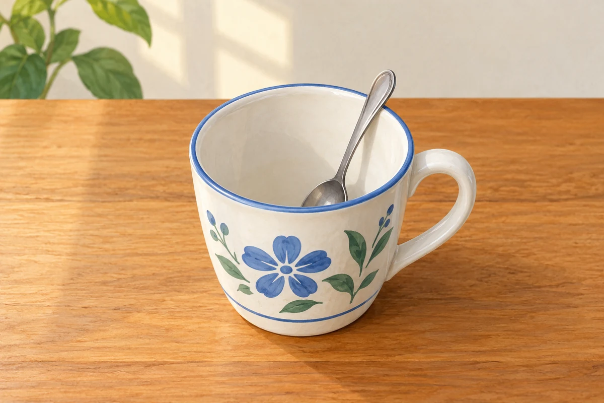 A spoon in the cup.