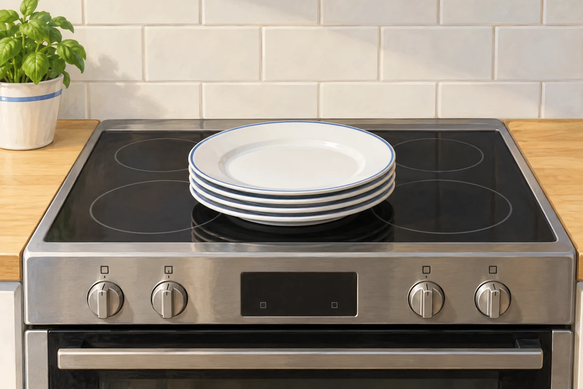 Some plates on the cooker.