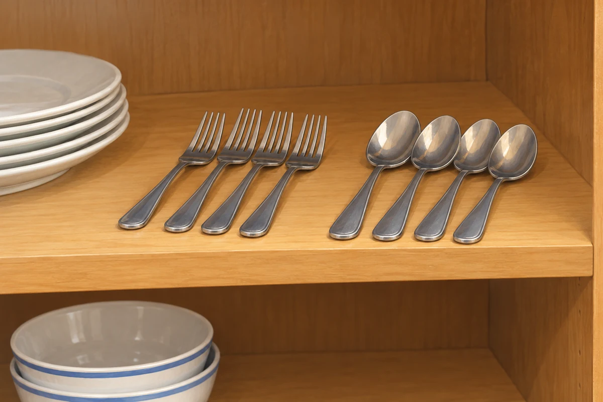 Some forks on the shelf.