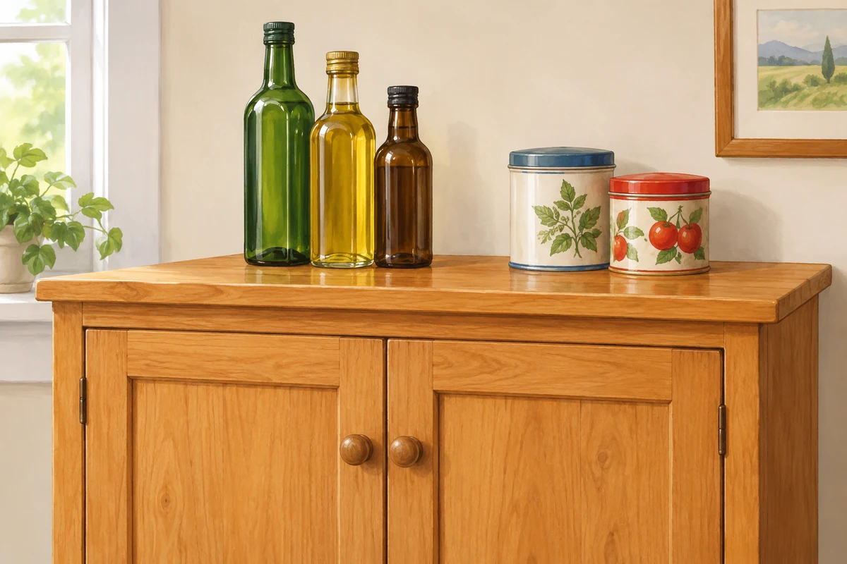 Some bottles on the cupboard.
