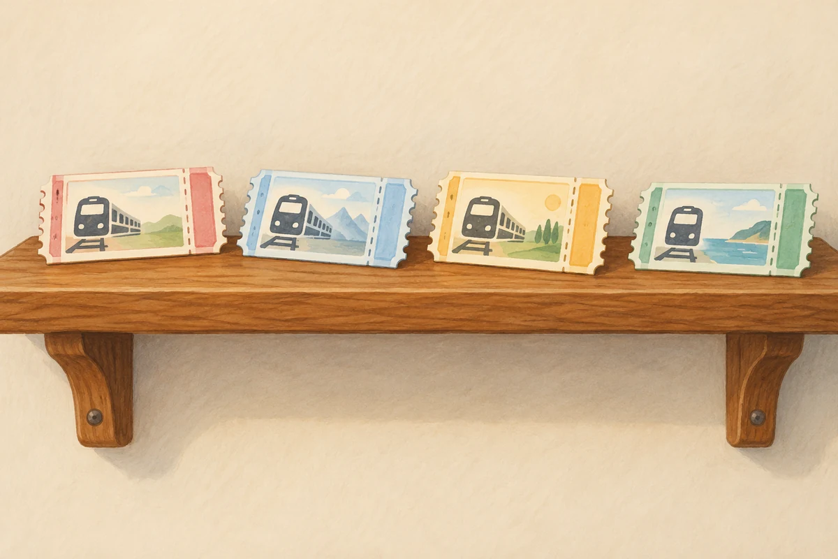 Some tickets on the shelf.