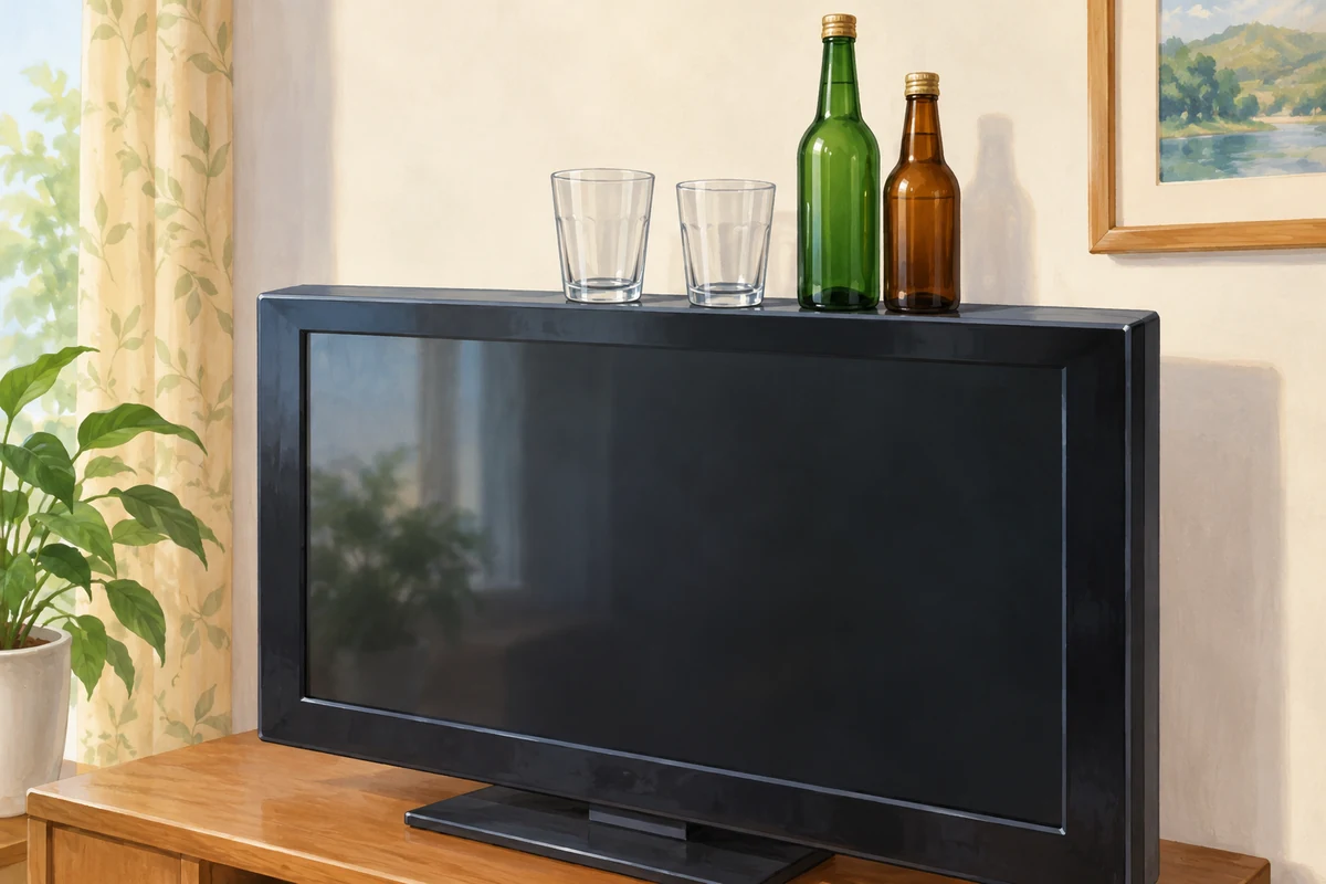 Some glasses on the television.