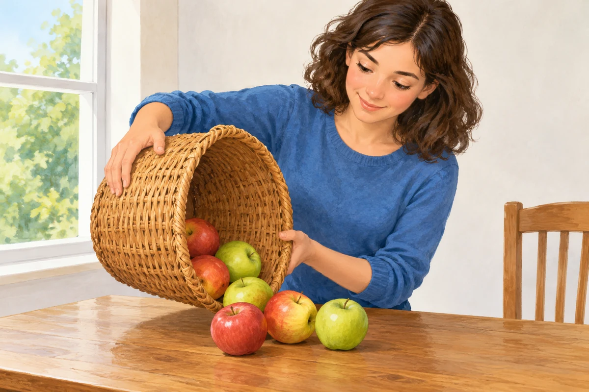 She is emptying a basket.