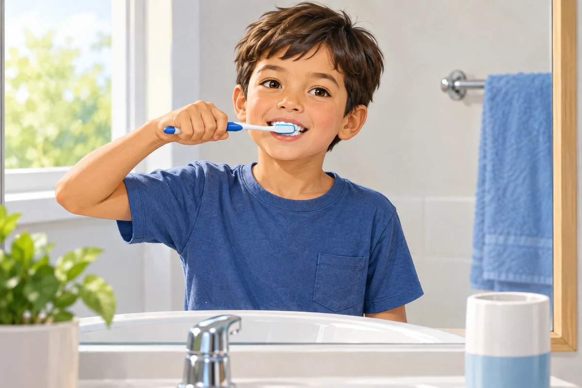 He is cleaning his teeth.