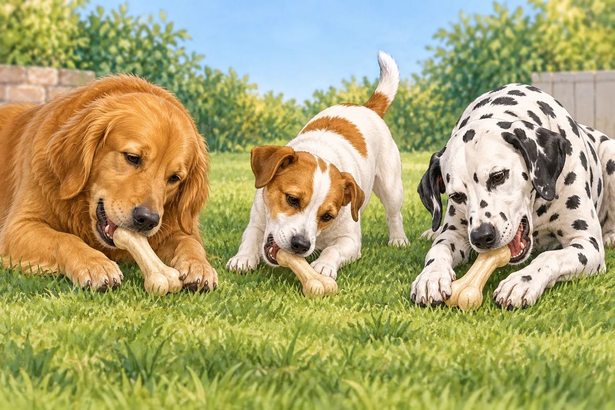 The dogs are eating bones.