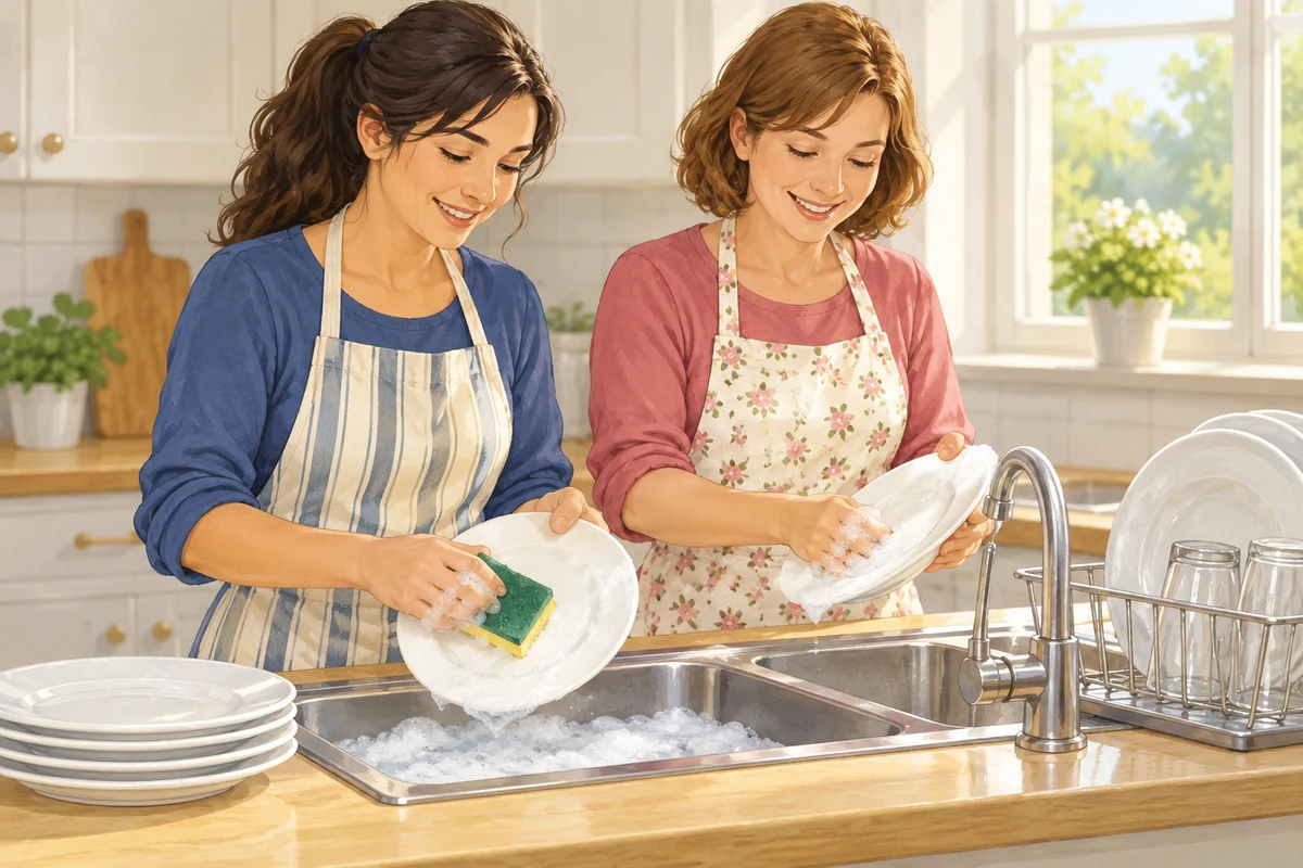 The women are washing dishes.