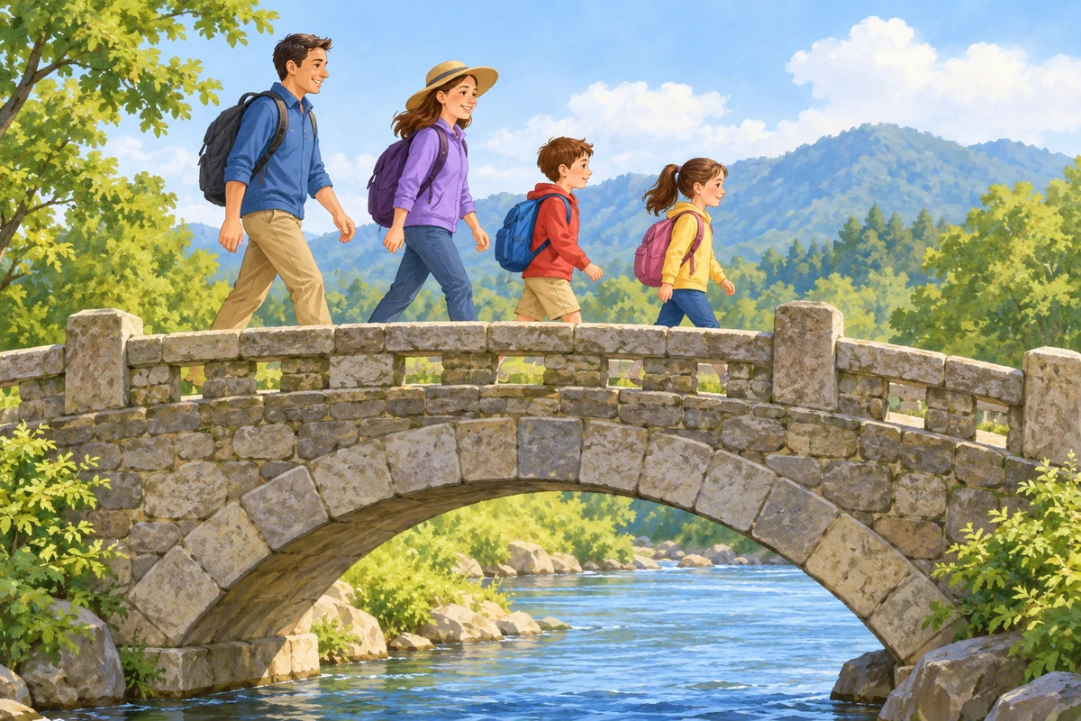 They are walking over the bridge.