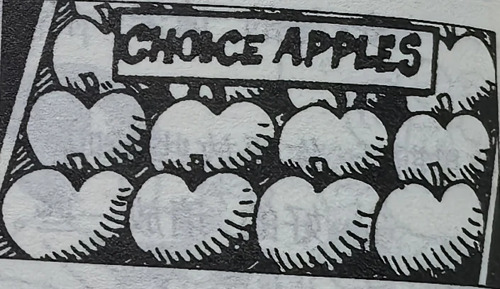Apples with a CHOICE APPLES sign.