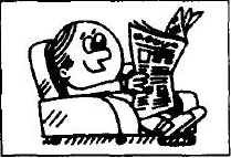 A person sits in an armchair reading a newspaper.