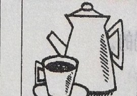A coffee pot and a cup of coffee.