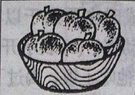 A wooden bowl of peaches.
